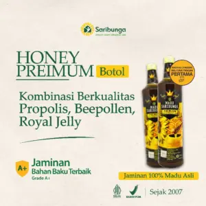 MADU ASLI PREMIUM SARIBUNGA – Natural Honey Grade A+ dengan Royal Jelly, Bee Pollen & Propolis