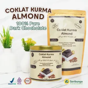 COKLAT KURMA ALMOND SARIBUNGA - 100% Dark Chocolate Zero Sugar - Snack Diet Sehat Grade A+ (120gr / 400gr) - Premium Gift